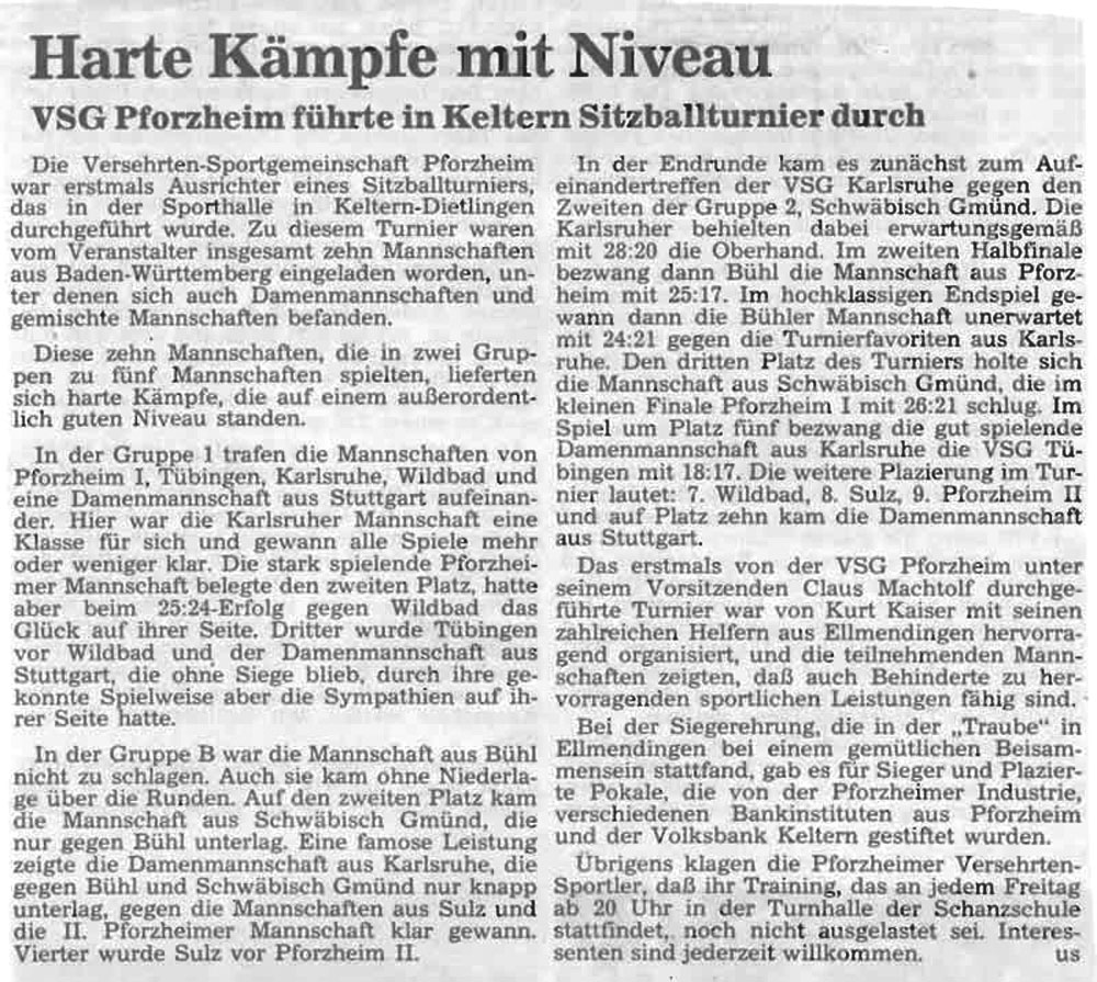 Bericht in der Pfozheimer Zeitung2